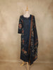 Navy Blue Floral Printed Design Cotton Straight Cut Salwar Suit with Dupatta