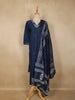 Navy Blue Floral Printed Design Cotton Straight Cut Salwar Suit with Dupatta