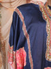 Navy Blue Floral Printed Design Crepe Kaftan Set with Bead Embellished Neckline
