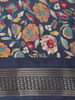 Navy Blue Floral Printed Design Mixed Silk Cotton Saree with Designer Border