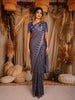 Navy Blue Floral Printed Design Semi Silk Saree