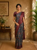 Navy Blue Floral Printed Design Semi Tussar Saree with Maroon Border