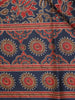 Navy Blue Floral Printed Design Tussar Saree with Contrast Border