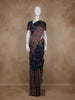 Navy Blue Floral Printed Design Tussar Saree with Contrast Border