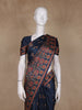Navy Blue Floral Printed Design Tussar Saree with Contrast Border