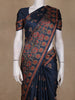 Navy Blue Floral Printed Design Tussar Saree with Contrast Border
