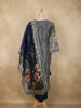 Navy Blue Floral Printed Design Tussar Silk Straight Cut Salwar Suit with Dupatta