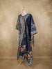 Navy Blue Floral Printed Design Tussar Silk Straight Cut Salwar Suit with Dupatta