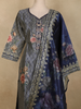 Navy Blue Floral Printed Design Tussar Silk Straight Cut Salwar Suit with Dupatta