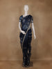 Navy Blue Floral Sequins Designed Net Saree