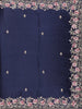 Navy Blue Floral Sequins Embroidered Design Satin Saree