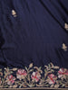 Navy Blue Floral Sequins Embroidered Design Satin Saree