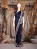 Navy Blue Floral Sequins Embroidered Design Satin Saree