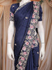 Navy Blue Floral Sequins Embroidered Design Satin Saree