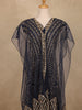 Navy Blue Floral Sequins Embroidered Net Gown