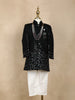 Navy Blue Floral Sequins Embroidered Velvet Kids Sherwani Set