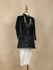 Navy Blue Floral Sequins Embroidered Velvet Kids Sherwani Set