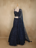 Navy Blue Floral Sequins and Beads Embroidered Design Net Mermaid Lehenga With Dupatta