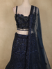 Navy Blue Floral Sequins and Beads Embroidered Design Net Mermaid Lehenga With Dupatta