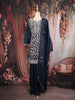 Navy Blue Floral Sequins and Thread Embroidered Design Tussar Silk Lehenga with Dupatta