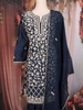 Navy Blue Floral Sequins and Thread Embroidered Design Tussar Silk Lehenga with Dupatta