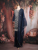 Navy Blue Floral Sequins and Thread Embroidered Design Tussar Silk Lehenga with Dupatta