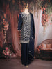 Navy Blue Floral Sequins and Thread Embroidered Design Tussar Silk Lehenga with Dupatta