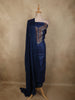 Navy Blue Floral Sequins and Thread Embroidered Design Tussar Silk Unstitched Salwar Material with Dupatta