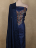 Navy Blue Floral Sequins and Thread Embroidered Design Tussar Silk Unstitched Salwar Material with Dupatta