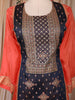 Navy Blue Floral Thread Embroidered Design Tissue Palazzo Suit with Dupatta