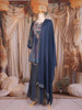 Navy Blue Floral Thread Embroidered Design Tissue Peplum Palazzo Suit