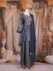 Navy Blue Floral Thread Embroidered Design Tissue Peplum Palazzo Suit