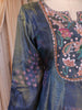 Navy Blue Floral Thread Embroidered Design Tissue Peplum Palazzo Suit