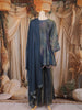 Navy Blue Floral Thread Embroidered Design Tissue Peplum Palazzo Suit
