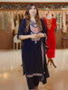 Navy Blue Floral Thread Embroidery Velvet Salwar Suit