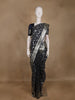 Navy Blue Floral Woven Banarasi Silk Saree With Silver Zari Border