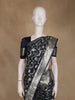 Navy Blue Floral Woven Banarasi Silk Saree With Silver Zari Border