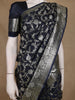 Navy Blue Floral Woven Banarasi Silk Saree With Silver Zari Border