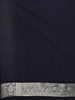 Navy Blue Floral Woven Banarasi Silk Saree With Silver Zari Border