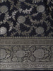 Navy Blue Floral Woven Banarasi Silk Saree With Silver Zari Border