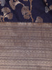 Navy Blue Floral Woven Banarasi Silk Saree with Zari Border
