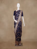 Navy Blue Floral Woven Banarasi Silk Saree with Zari Border