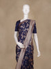 Navy Blue Floral Woven Banarasi Silk Saree with Zari Border