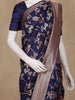 Navy Blue Floral Woven Banarasi Silk Saree with Zari Border