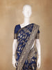 Navy Blue Floral Woven Design Banarasi Silk Saree