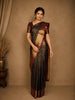 Navy Blue Floral Woven Pure Kanchipuram Silk Saree With Zari Border