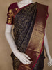 Navy Blue Floral Woven Pure Kanchipuram Silk Saree With Zari Border