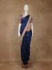 Navy Blue Floral Woven Soft Silk Saree With Copper Contrast Border - Diadem