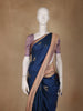 Navy Blue Floral Woven Soft Silk Saree With Copper Contrast Border - Diadem