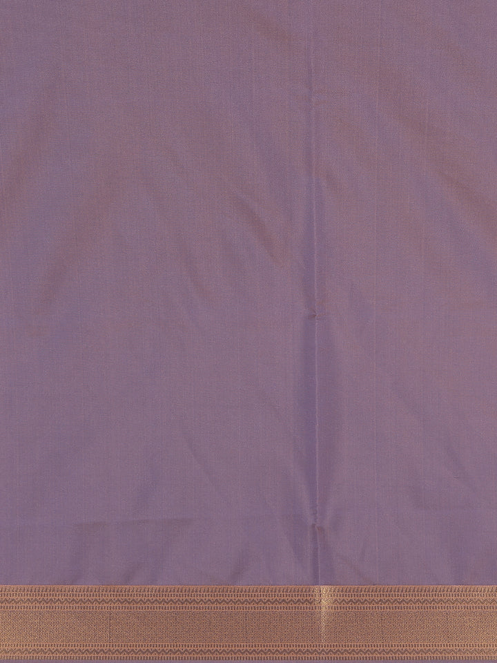Navy Blue Floral Woven Soft Silk Saree With Copper Contrast Border - Diadem